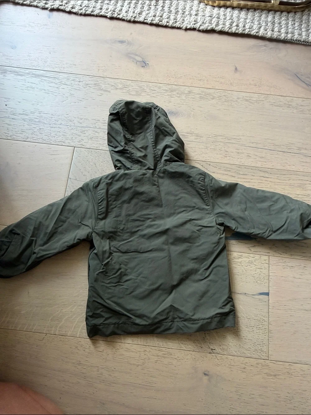 Old Navy Olive Hooded Kids Raincoat with Gray Lining